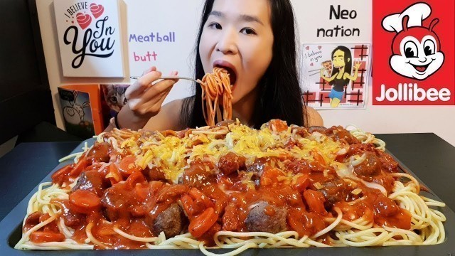 'Jollibee Inspired Spaghetti with Meatballs! Filipino Style Sweet Spaghetti Noodles Cooking & Mukbang'