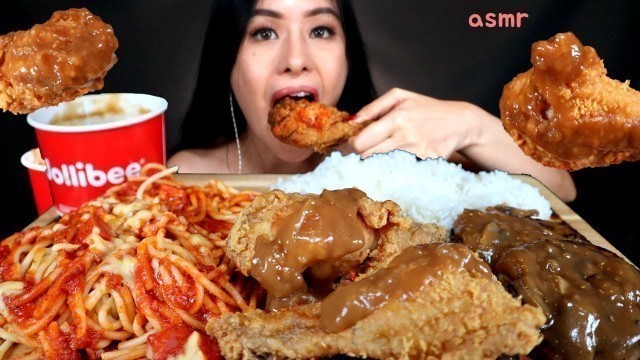 'ASMR EATING JOLLIBEE CHICKEN JOY + JOLLY SPAGHETTI + BURGER STEAK | FILIPINO FOOD MUKBANG'