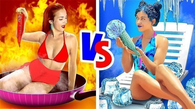 'HOT VS COLD CHALLENGE! || Girl on Fire VS Frozen Girl by 123 Go! Gold'
