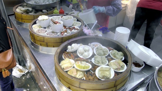 'Hong Kong Street Food. Shanghai Style Rice Roll, Cooked Tofu, Dim Sum, Chinese Bread'