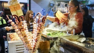 'Giant Skewers of Octopus. Chinese Food Tasted in Mong Kok, Hong Kong Street Food'