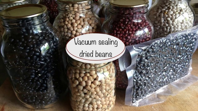 'Landfall Larder UK vacuum sealing beans in glass mason jars and bags for dry storage'
