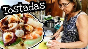 'Mexican Food - FRESH TOSTADAS - OCTOPUS, SCALLOPS & SHRIMP - SINALOA, Mexico - Street Food Style'