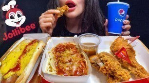 'ASMR JOLLIBEE FILIPINO FOOD MUKBANG | EATING FRIED CHICKEN + SPAGHETTI + HOTDOG #shorts'