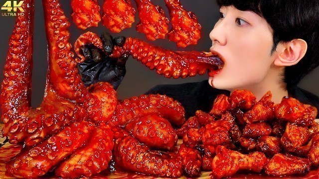 'ASMR OCTOPUS CHICKEN SPICY FOOD PARTY 핵불닭 대왕 문어 치킨 먹방 FIRE SEAFOOD MUKBANG EATING SOUNDS 咀嚼音 モッパン'