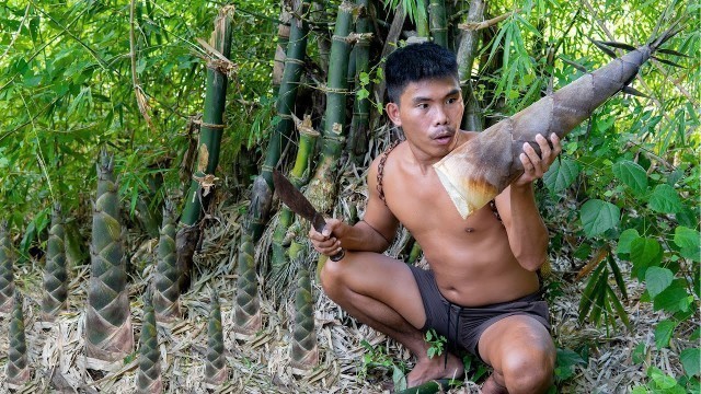 'WOW ! Amazing Food (Bamboo Shoots ) Eating Delicious | Boy Tapang 