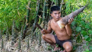 'WOW ! Amazing Food (Bamboo Shoots ) Eating Delicious | Boy Tapang 