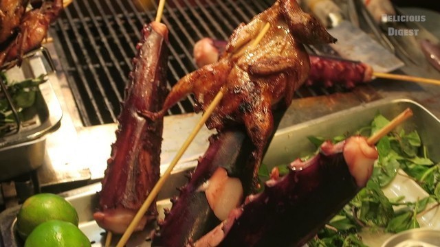 'Taiwanese Yummy Grilled Octopus Tentacle | Taiwan Night Market Street Food Tour 2018'