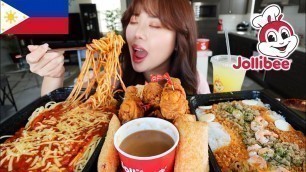 'JOLLIBEE FILIPINO FAST FOOD MUKBANG 먹방 (Palabok Fiesta, Spaghetti, Fried Chicken, Pineapple Juice)'