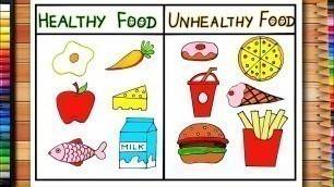 'Healthy Food And Unhealthy Food Drawing | Healthy Food  vs Junk Food Drawing | World Food Day Poster'