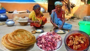 'CHICKEN KOSHA with PARATHA first time cooking & eating rural tribe family | @village cooking channel'
