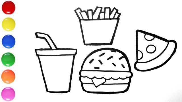 'How To Draw Junk Food, Burger, French Fries, Coke, Fast Food Easy for Kids'