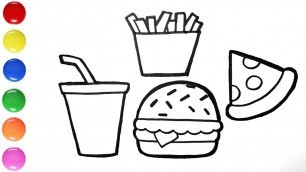 'How To Draw Junk Food, Burger, French Fries, Coke, Fast Food Easy for Kids'