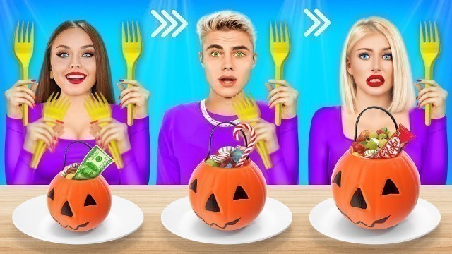 'Big, Medium and Small Food Challenge! Fast, Medium or Slow Eating Giant VS Tiny Food by RATATA BOOM'