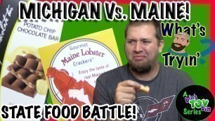 'Battle of the State Foods - Michigan Vs. Maine! | What\'s Ryan Tryin\'? | Bin\'s Toy Bin'