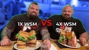 'WORLD\'S STRONGEST MEN VS 18LB SANDWICH'