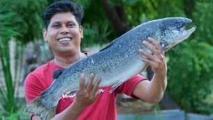 '7 Kg BIG SALMON FISH GRILL | Salmon Fish On Charcoal | Cooking Skill'