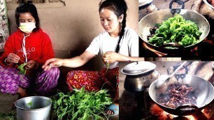 'Village  cooking || Buff Item with Green Veg || Natural cooking of the Village || Rural Nepal ||'