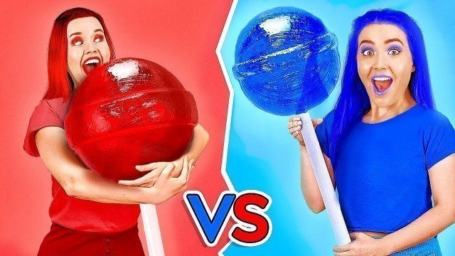 'GIANT VS SMALL FOOD CHALLENGE|| Eating Only One Color For 24 Hours! by 123 GO!GOLD'
