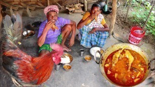 'How santali tribe grandma cooking & eating COUNTRY CHICKEN curry||rural village India'