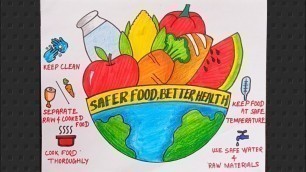 'Safer Food, Better Health Drawing/ World Food Safety Day Poster Drawing / Food Safety Chart Drawing'