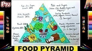 'How To Draw Healthy Food Pyramid Drawing Easy | 5 Levels And Layers Of Food Nutrition Source Drawing'