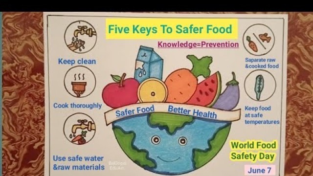 'World food safety day poster drawing|safer Food better Health poster/drawing|food safety day drawing'