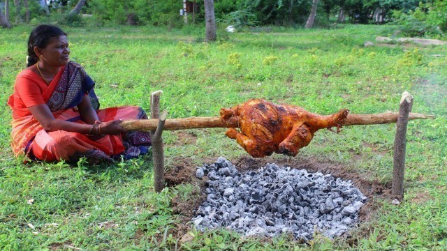 'Full grilled chicken recipe prepared my mom | whole chicken roast | Village food | Side dish recipes'
