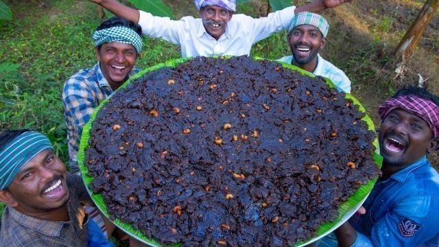 'DARK SWEET | Wheat Halwa Recipe Cooking in Village | South Indian Palm Jaggery Dessert Recipes'