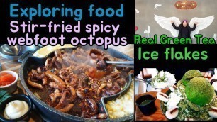 'Exploring Food - Stir-fried spicy webfoot octopus and Real green tea ice flakes'