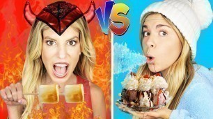 'Hot vs Cold Food Challenge / Girl on Fire VS Ice Girl!  Rebecca Maddie Challenges'