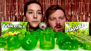 'MUKBANG GREEN Food Edible Cups, Jelly Balls, Octopus, Jelly Pigs, Jujubees, Bears'
