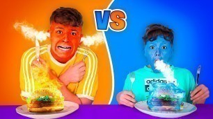 'EATING ONLY HOT vs COLD FOOD FOR 24 HOURS! Last To STOP Eating Wins! w/ LITTLE BROTHER!!'