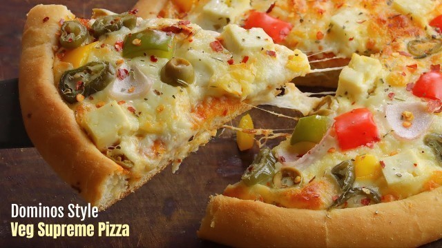 'వెజ్ పిజ్జా|Dominos style Veg Supreme Pizza recipe at home in cooker & oven| pizza by vismai food'
