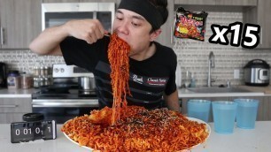 'Most Korean Fire Noodles Ever Eaten (x15 Packs) | 불닭 볶음면 도전'