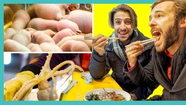 'Americans Eat KOREAN PENIS FISH & LIVE OCTOPUS | Seoul Street Food Market South Korea'