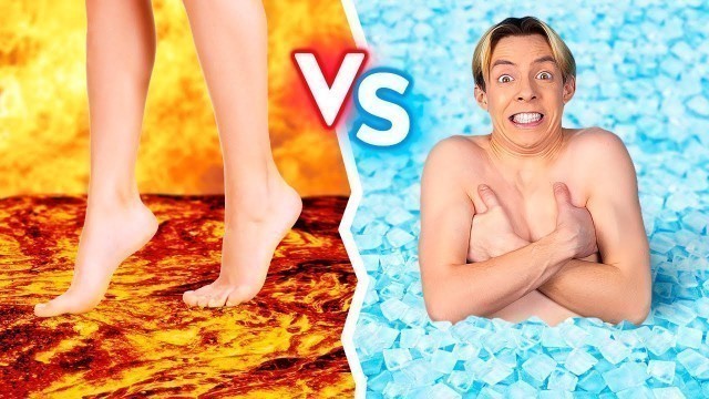 'HOT VS COLD FOOD CHALLENGE || Last To STOP Eating Wins! Fire VS Icy For 24 Hours By 123 GO! BOYS'
