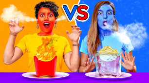 'EATING ONLY HOT vs COLD FOOD FOR 24 HOURS! Last To STOP Eating Wins! DIY Pranks by 123 GO! CHALLENGE'