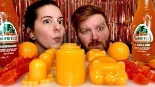 'MUKBANG ORANGE Food Edible Cups, Jelly Pigs, Octopus, Papaya, Jelly Balls, Jarritos, Bears'