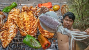 'Roasted Super Tasty Octopus & Eating Delicious in Forest'