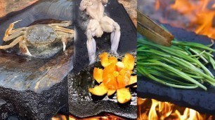 'Fun Cooking,Grilled Stone Cooking Wiled Foods,Village Foods,Octopus,Orange,Chives,Crab'