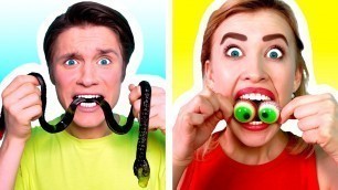 'GUMMY FOOD vs REAL FOOD CHALLENGE | Eating Funky & Gross Impossible Foods by Ideas 4 Fun Challenge'