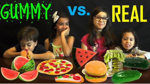 'GUMMY FOOD VS  REAL FOOD CHALLENGE CUTE VIDEOS FOR TODDLERS, FAMILY CHANNEL'