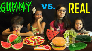 'GUMMY FOOD VS  REAL FOOD CHALLENGE CUTE VIDEOS FOR TODDLERS, FAMILY CHANNEL'