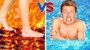 'Walk on Fire or Swim Through Ice! Extreme Hot vs Cold Challenge - Last Girl To Leave Icy Pool Wins'