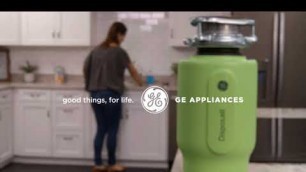 'GE® 1/2 HP Disposall Green Garbage Disposer featuring a Finer Grind with a Jam Free Guarantee'