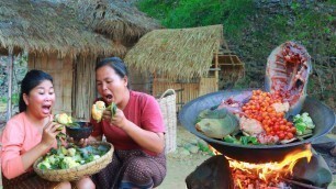 'Meet Pailin lifestyle Cooking Tortoise vegetable | Tortoise for dog Eating  | survival Skills'