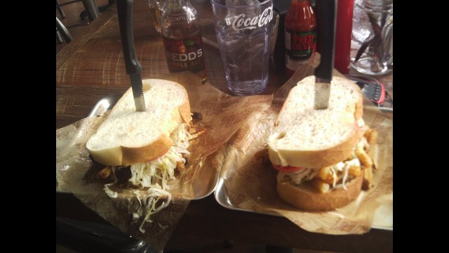 'The Pitts-Burger & Hot Italian Sausage & Cheese Sandwich From Primanti Brothers'