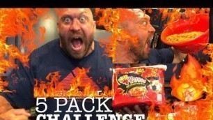 '2X Flaming Hot Spicy Ramen Noodle Chicken 5 Pack Food Challenge Mukbang With Ryback'