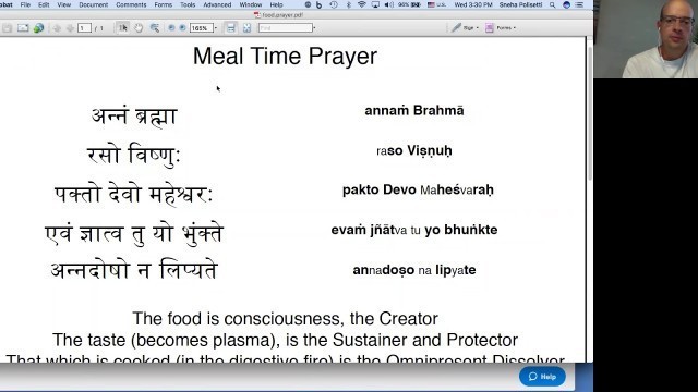 'Sanskrit food prayer, meal time prayer, in english and sanskrit'